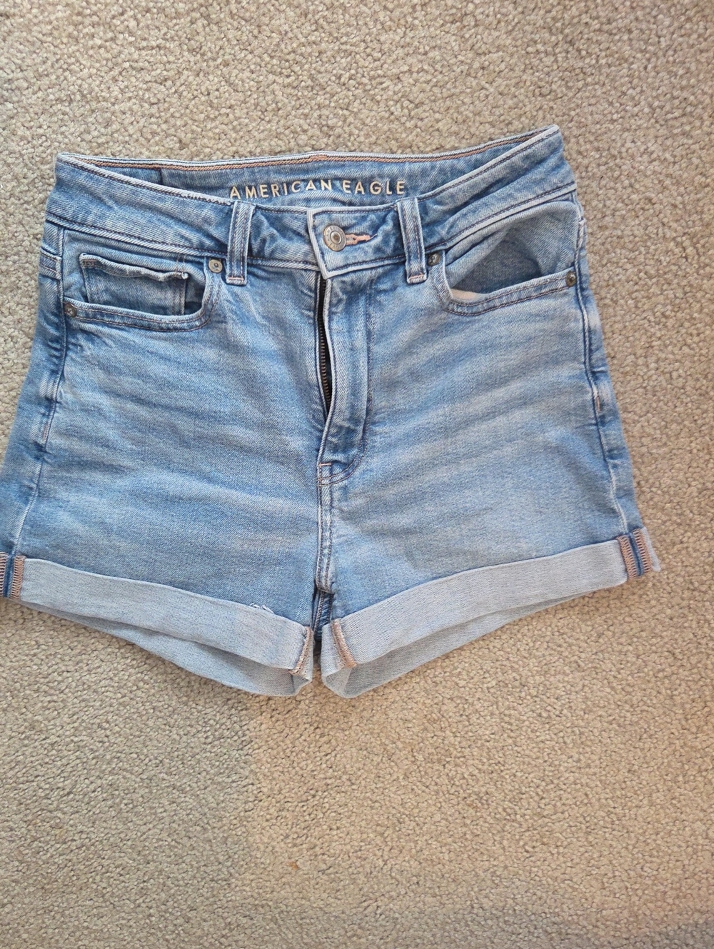 American Eagle Outfitters Light Wash High-Rise Rolled Hem Denim Shorts
